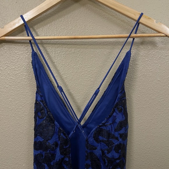 Rubber Ducky Productions Lace Sequins Bodycon Mini Dress Royal Blue Black Size L - Picture 3 of 7